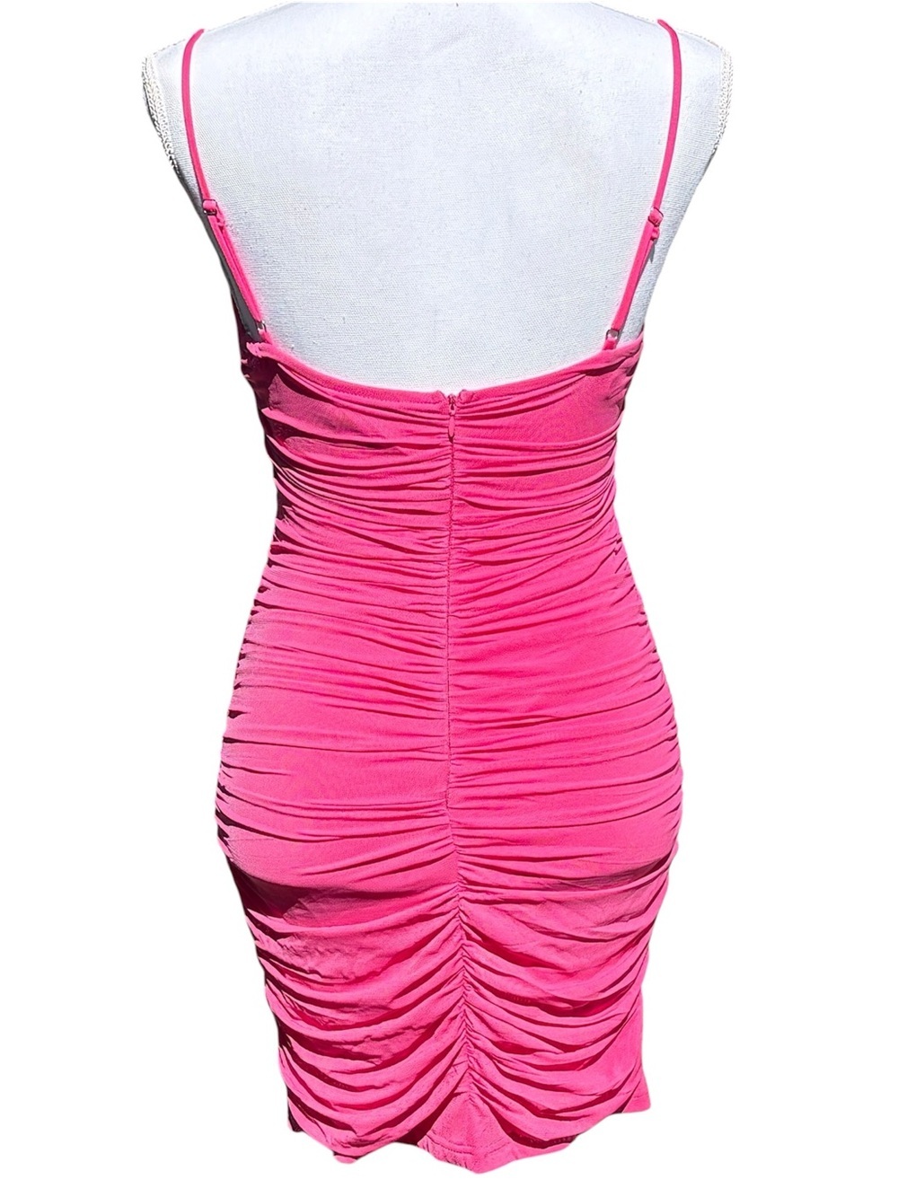 Princess Polly Calliope Hot Pink Ruched Mesh Mini Dress Bodycon Strappy Size 4 - Picture 6 of 16